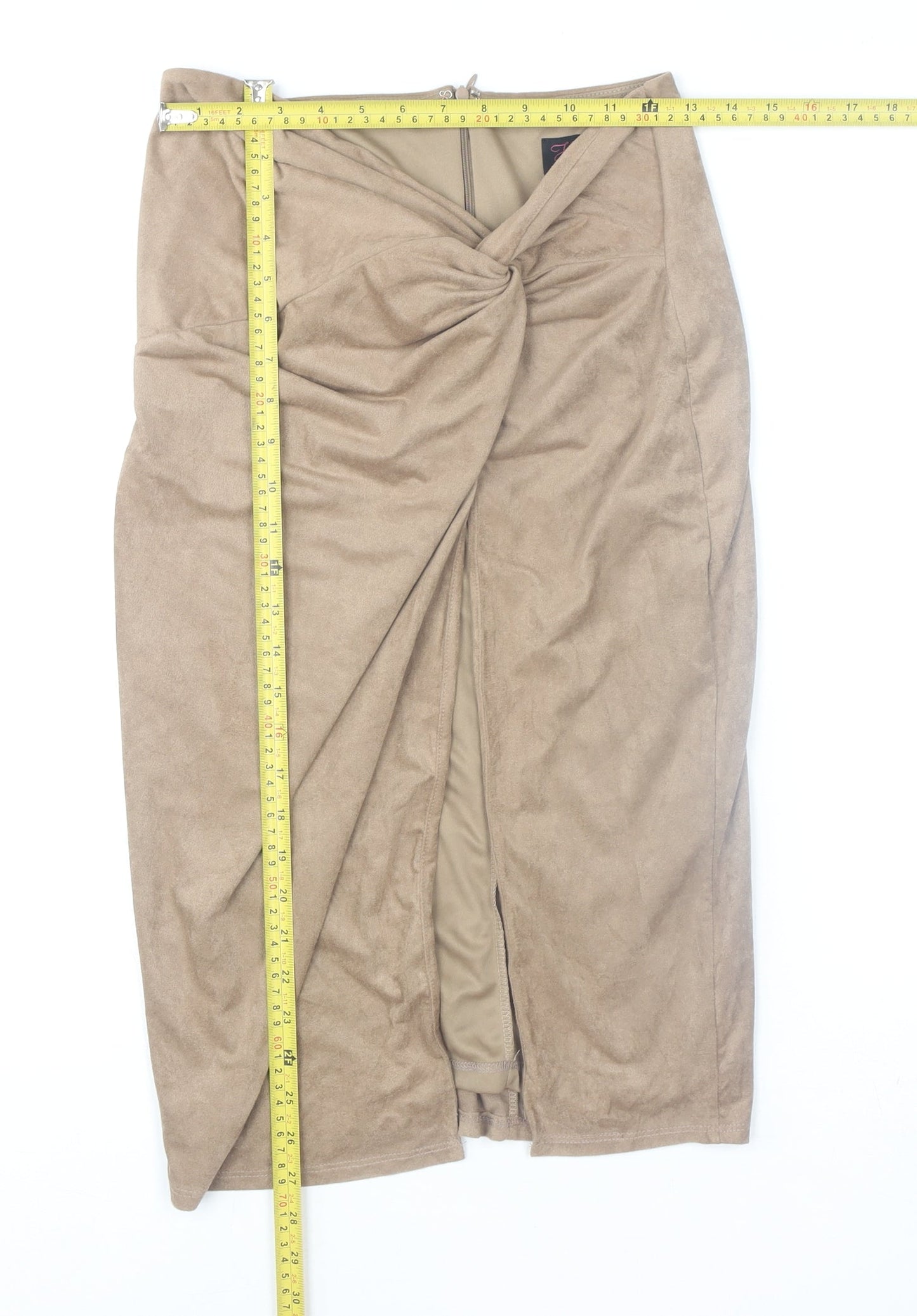 Wow Couture Women's Beige Faux Suede Wrap Midi Skirt Size M