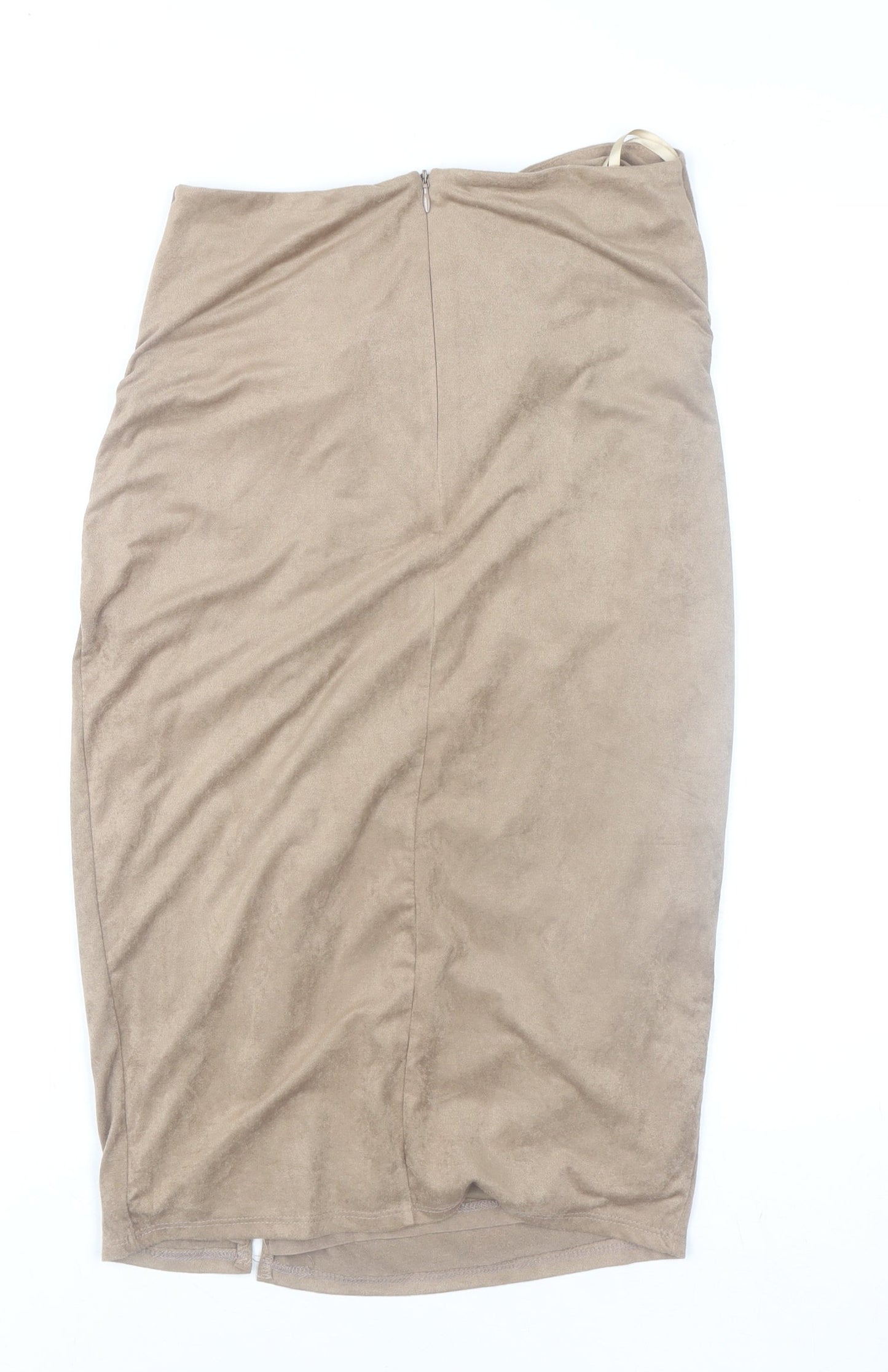 Wow Couture Women's Beige Faux Suede Wrap Midi Skirt Size M