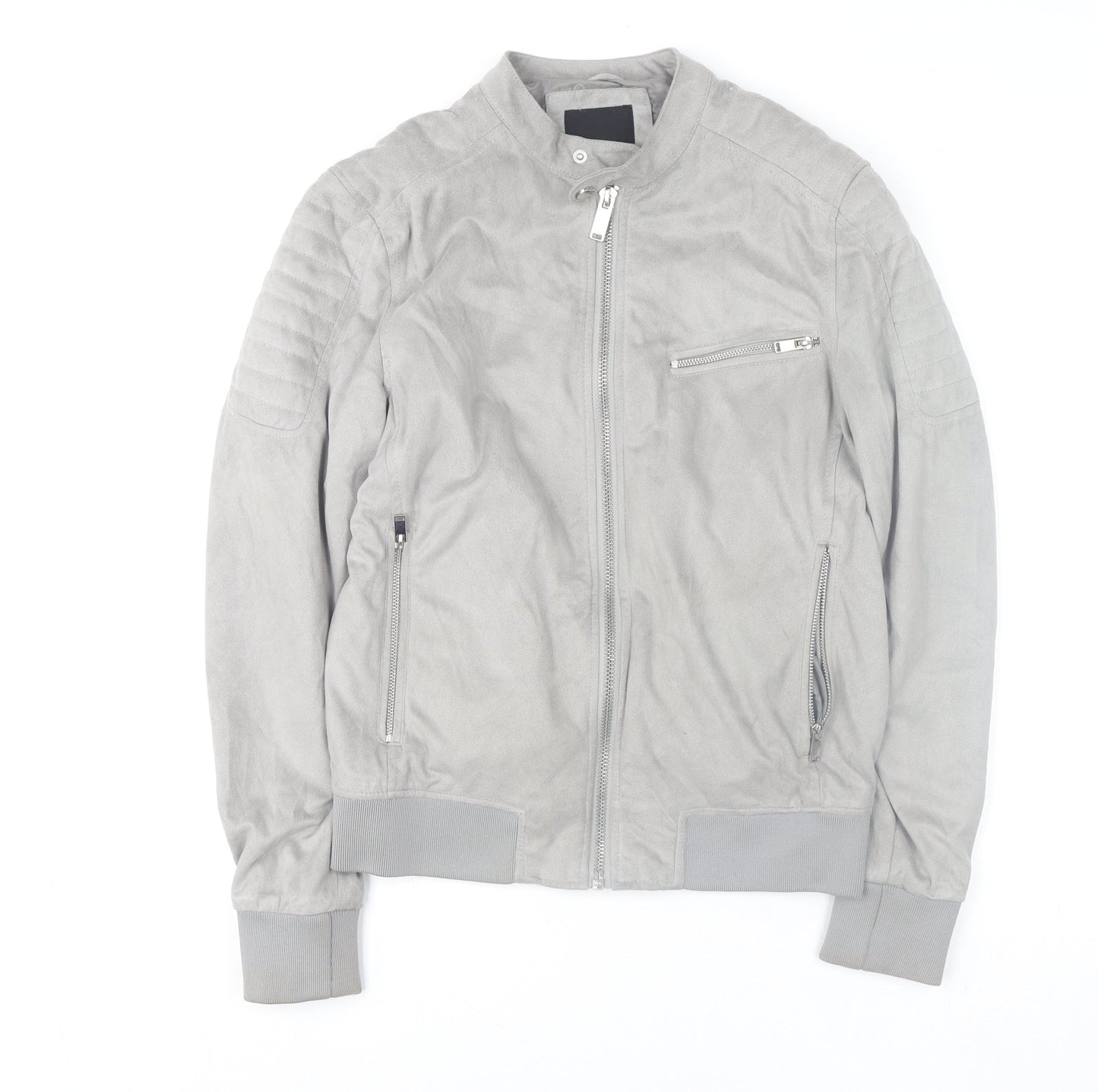 River Island Women Grey Suede Look Bomber Jacket Size S