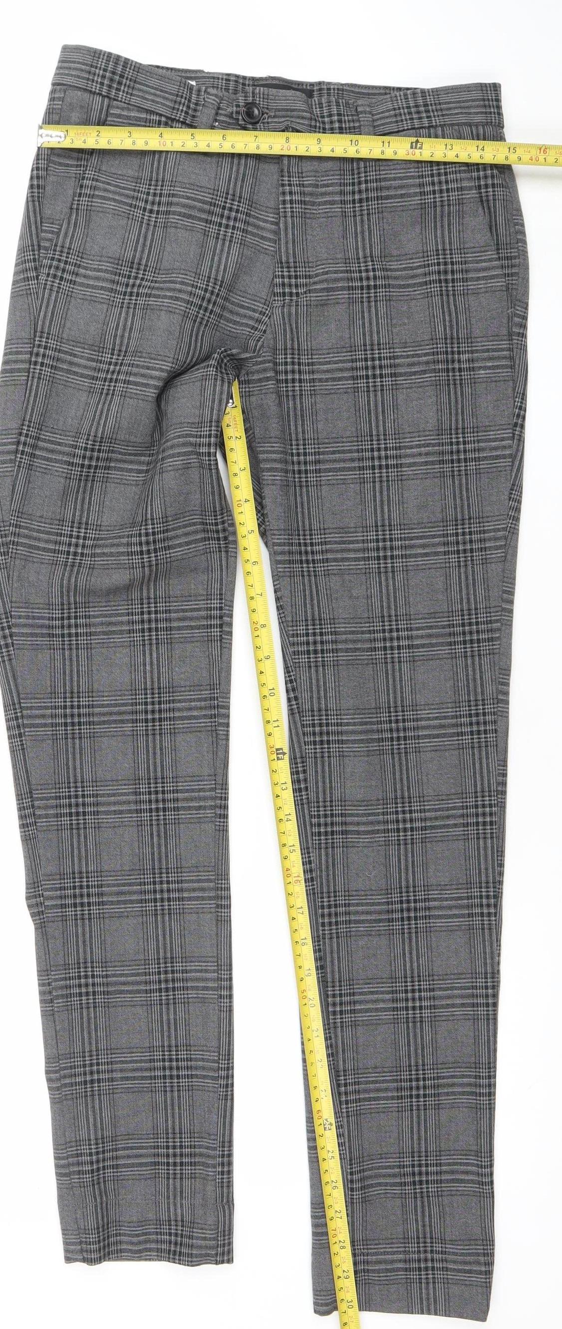 Jack & Jones Mens Grey Check Slim Chino Trousers 29W 32L
