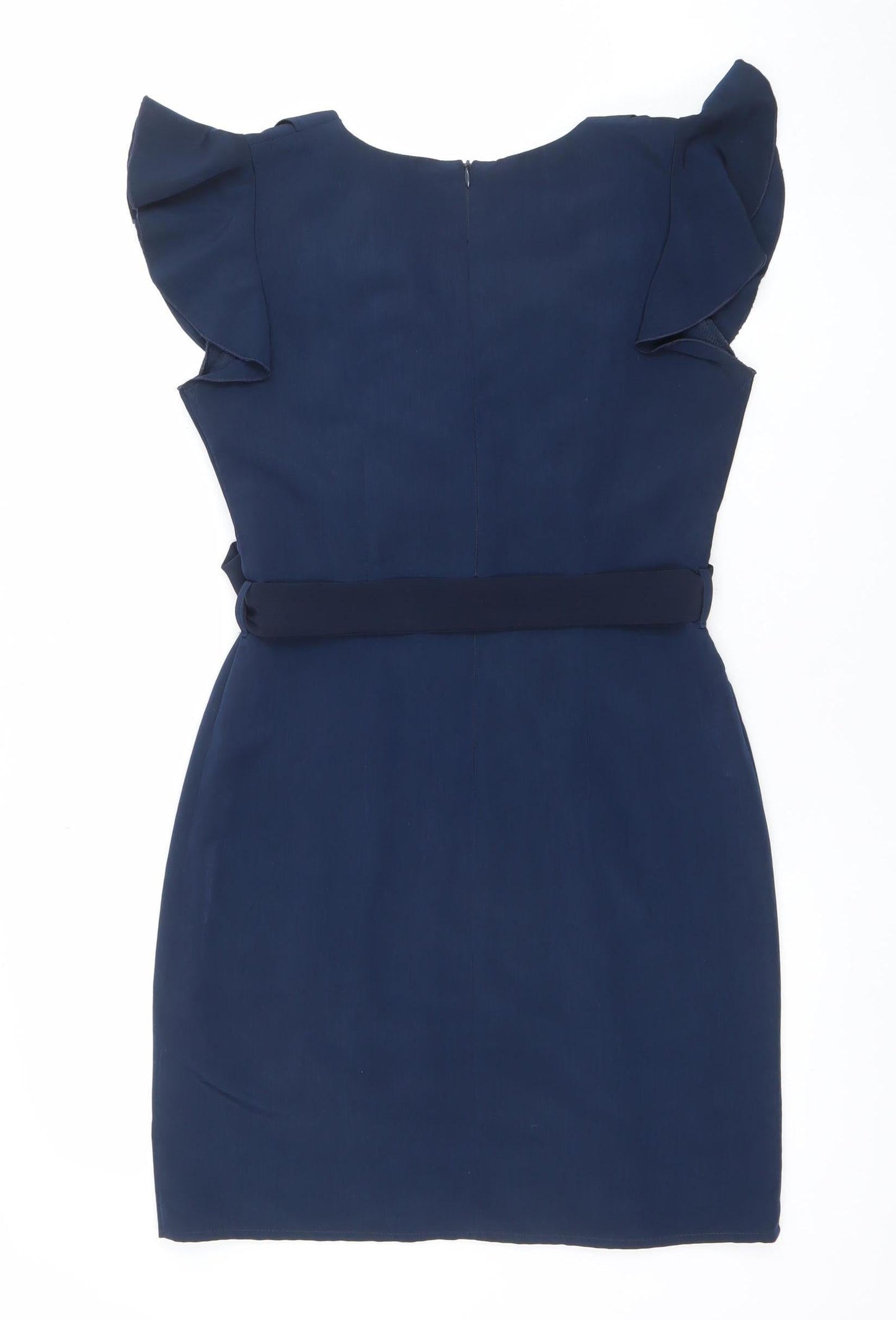 A|wear Women’s Blue Knee Length Wrap Dress Size 10 Ruffle Belted