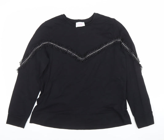 SANDRO Women’s Black Beaded Long Sleeve Pullover Sweatshirt Size 14