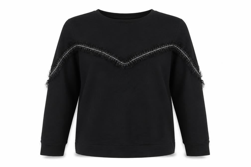 SANDRO Women’s Black Beaded Long Sleeve Pullover Sweatshirt Size 14