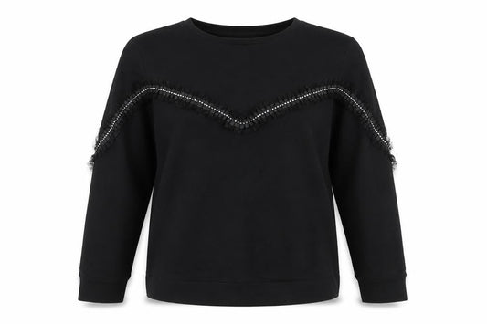 SANDRO Women’s Black Beaded Long Sleeve Pullover Sweatshirt Size 14