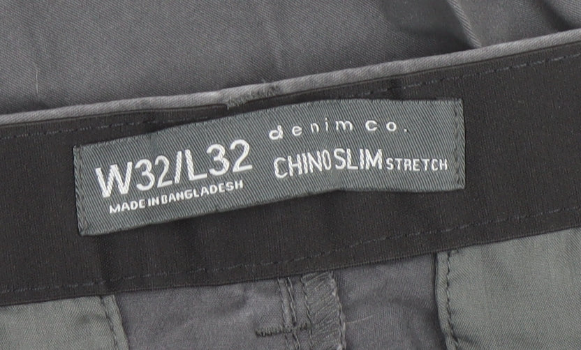 Denim Co Mens Grey Chino Slim Stretch Trousers W32 L32