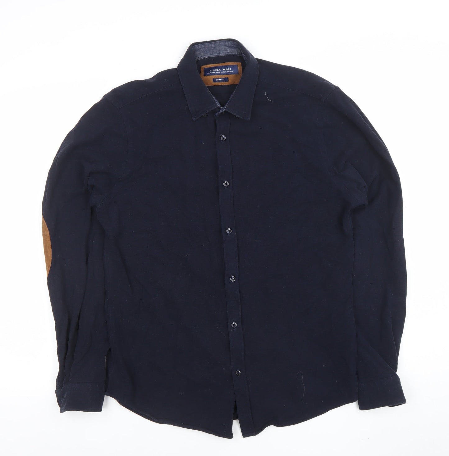 Zara Man Men's Blue Slim Fit Cotton Button-Up Shirt Medium