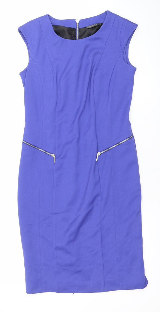Dunnes Women Blue Sheath Knee Length Zip Detail Dress Size 10