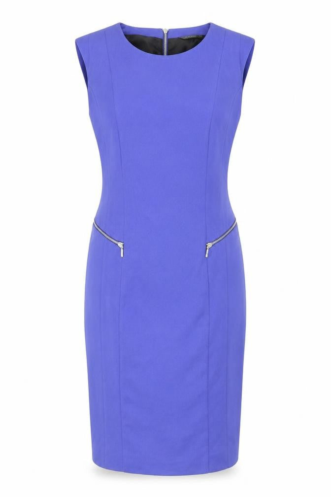 Dunnes Women Blue Sheath Knee Length Zip Detail Dress Size 10