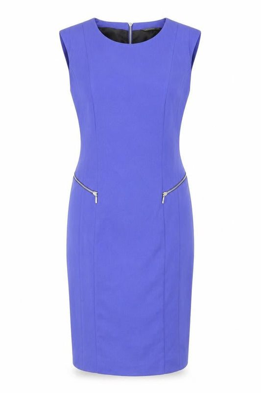 Dunnes Women Blue Sheath Knee Length Zip Detail Dress Size 10