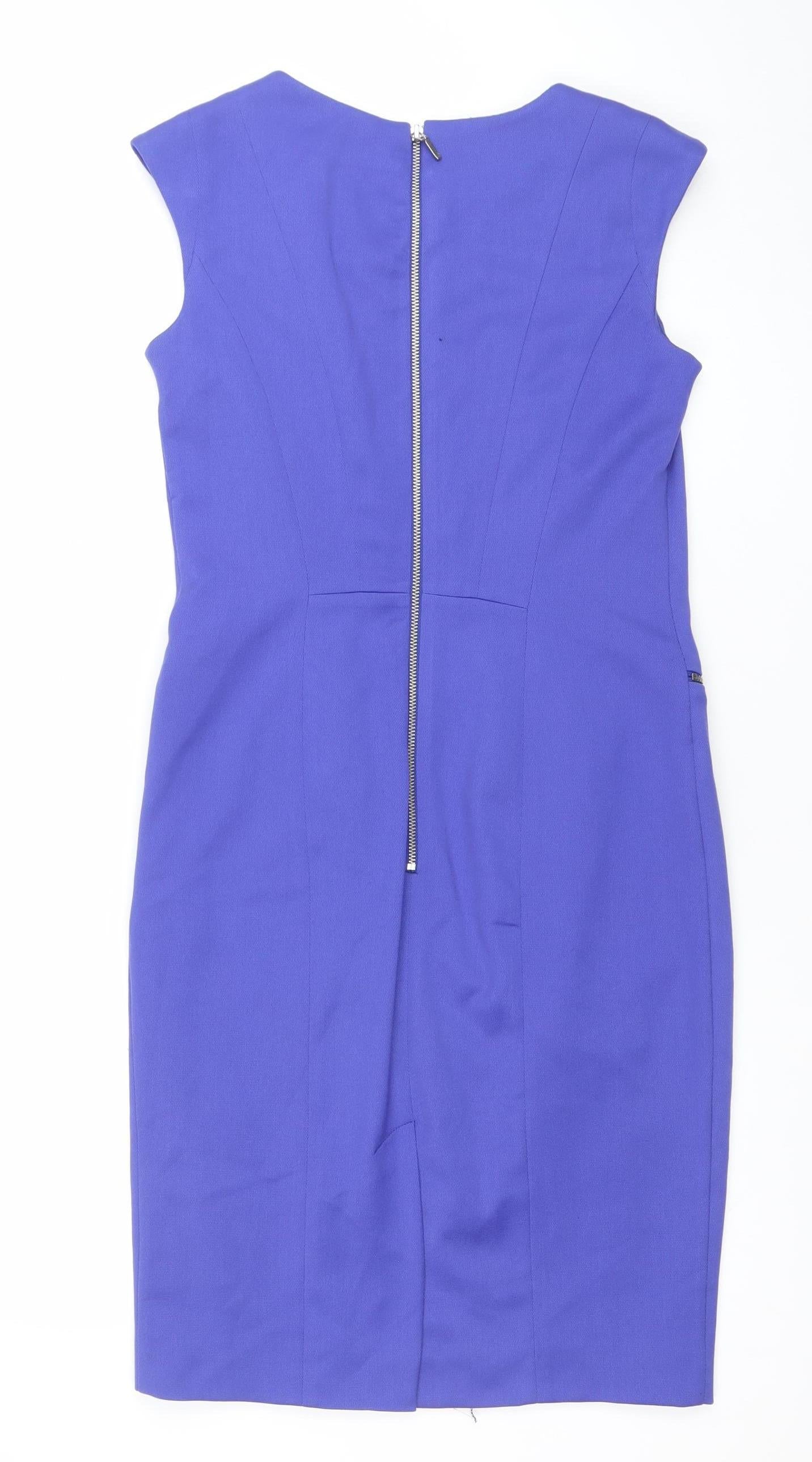 Dunnes Women Blue Sheath Knee Length Zip Detail Dress Size 10