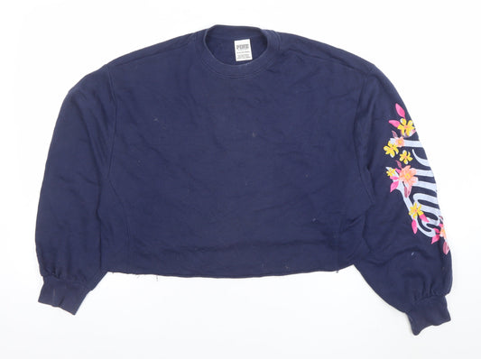 Victoria’s Secret PINK Navy Cropped Sweatshirt XS Floral Graphic Women
