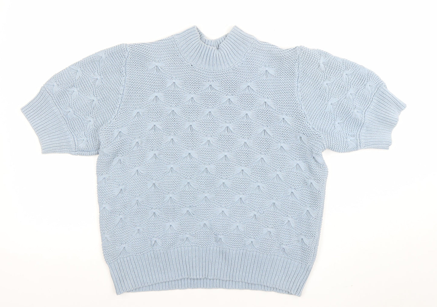 Vero Moda Womens Blue Mock Neck Short Sleeve Knit Jumper XL