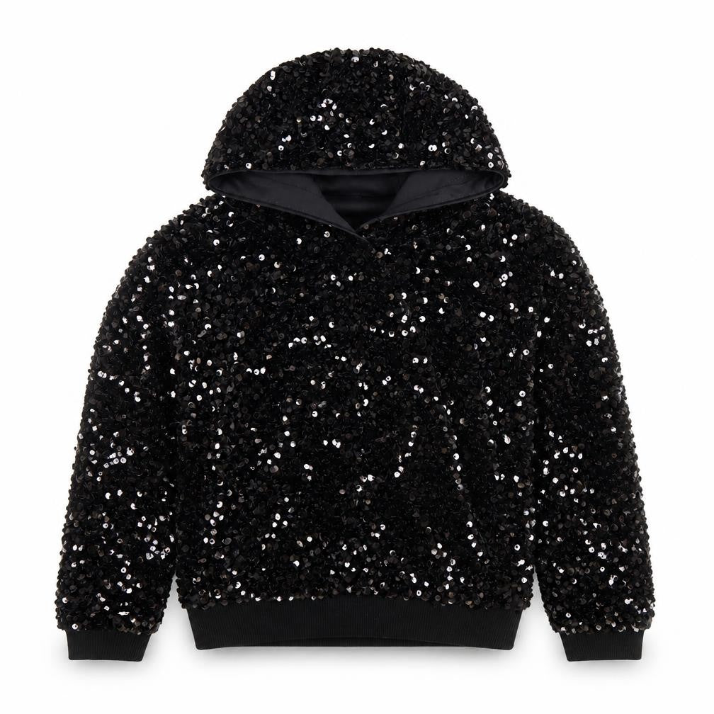 Dunnes Stores Girls Black Sequin Pullover Hoodie 4-5 Years