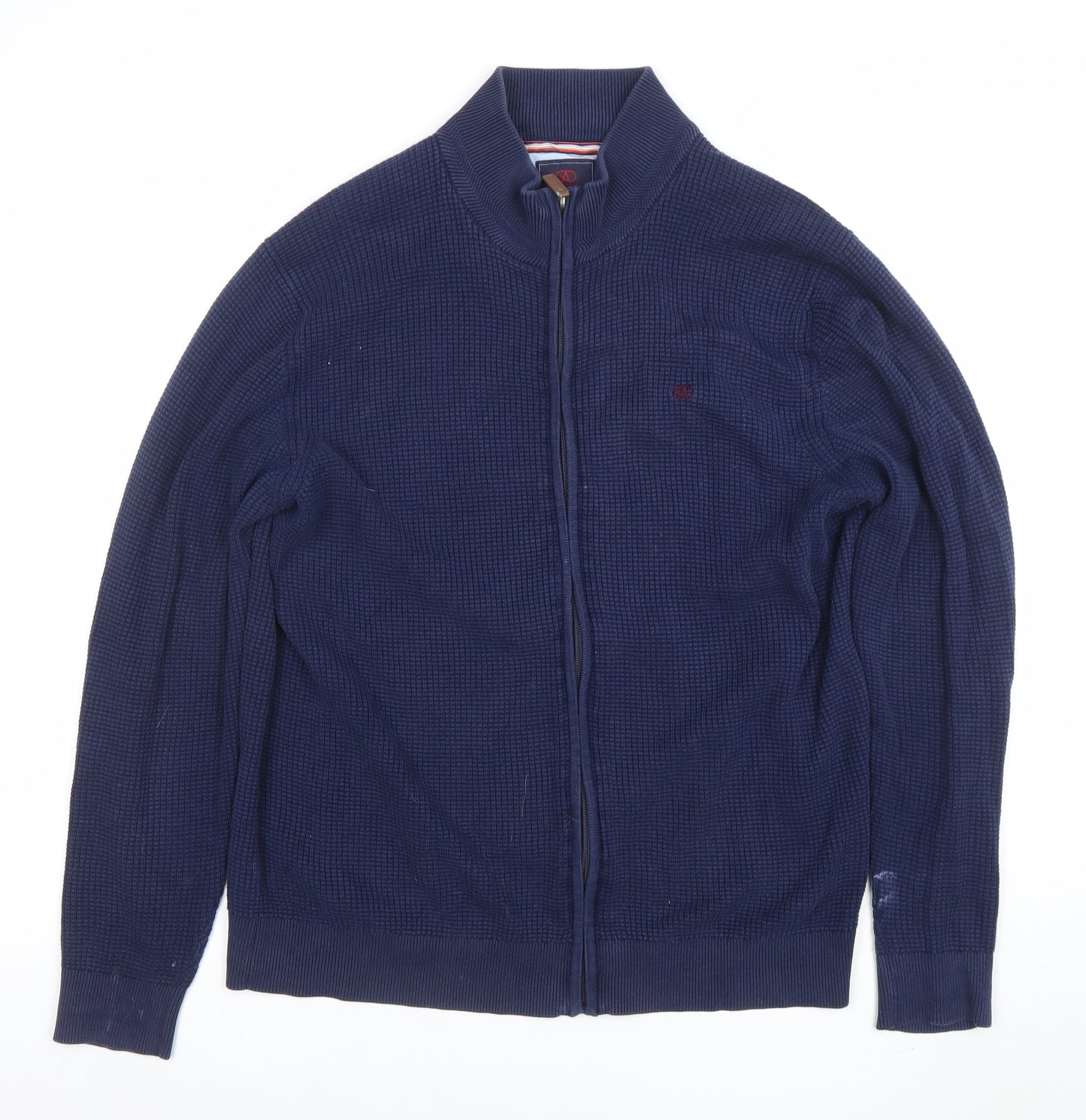 Andre Men's Blue Cotton Full Zip High Neck Jumper Size L