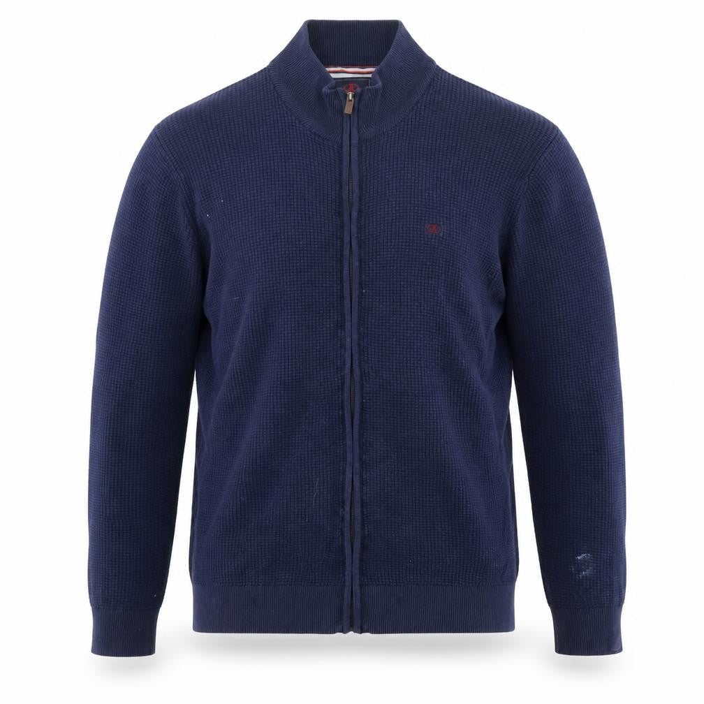 Andre Men's Blue Cotton Full Zip High Neck Jumper Size L