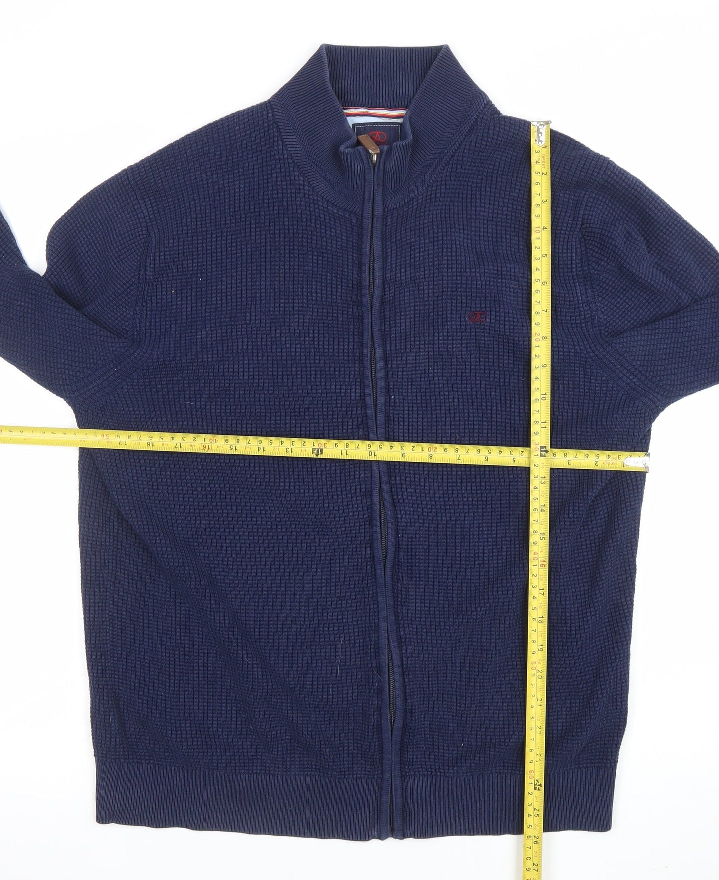 Andre Men's Blue Cotton Full Zip High Neck Jumper Size L