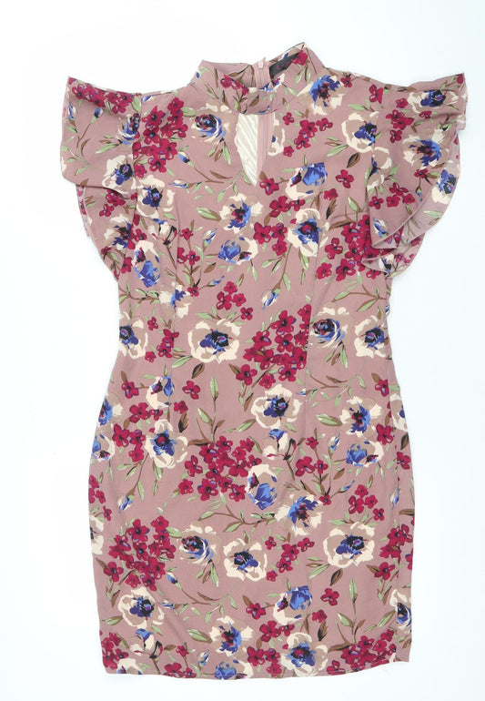 Tenki Women's Pink Floral Ruffle Shift Dress Size 12