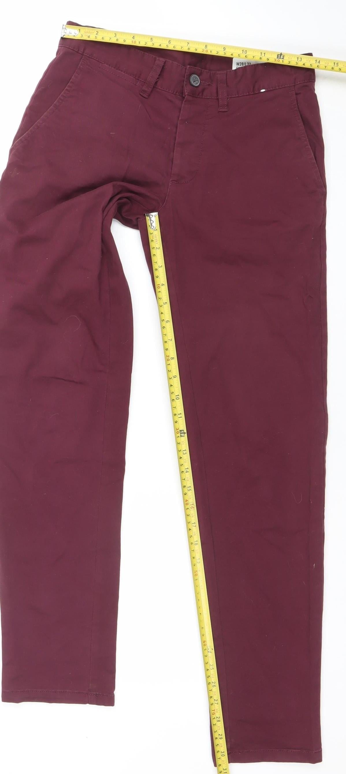 Denim Co. Men's Red Slim Fit Chino Trousers W28 L32
