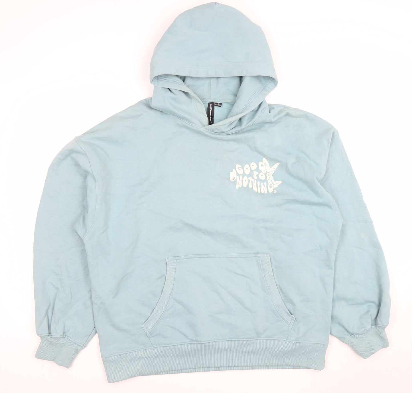 Good For Nothing Women's Blue Pullover Hoodie Small Butterfly Graphic