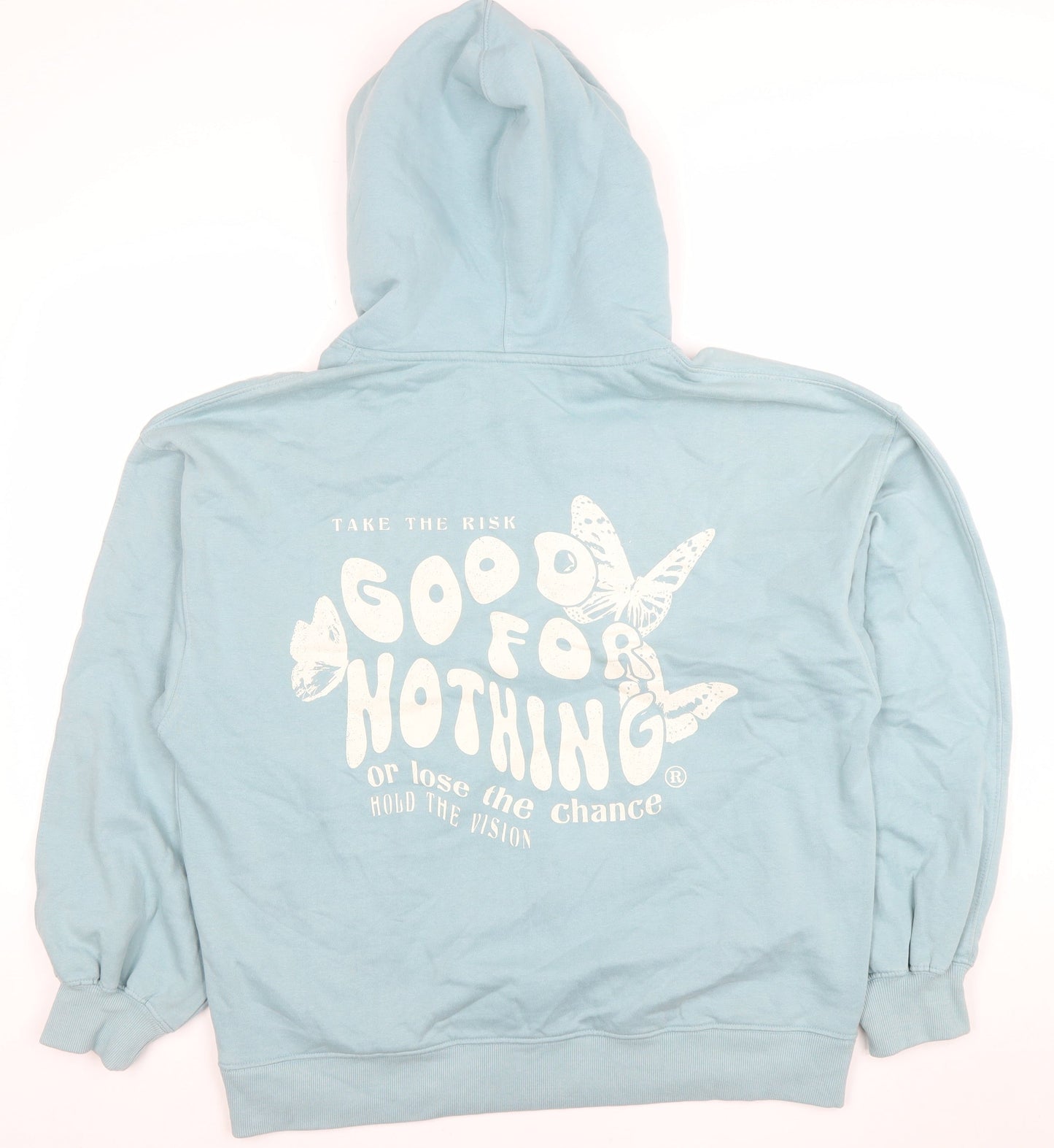 Good For Nothing Women's Blue Pullover Hoodie Small Butterfly Graphic