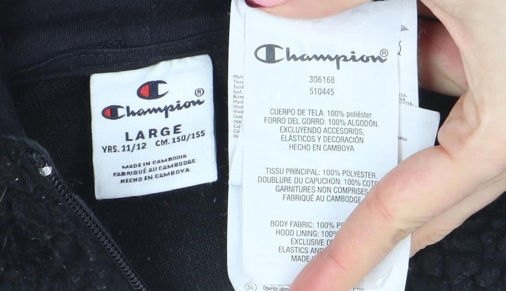 Champion Girls Black Fleece 1/4 Zip Pullover Hoodie Size L