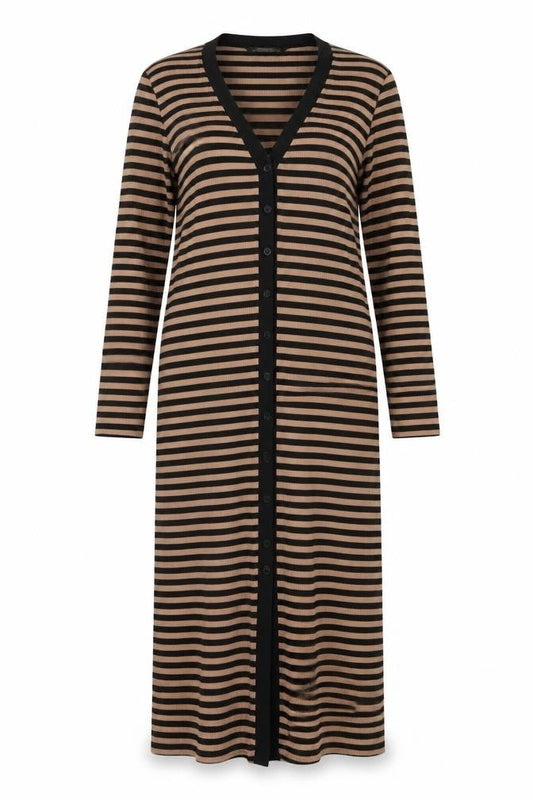 Dunnes Women Beige Black Stripe Midi Shirt Dress Size 12