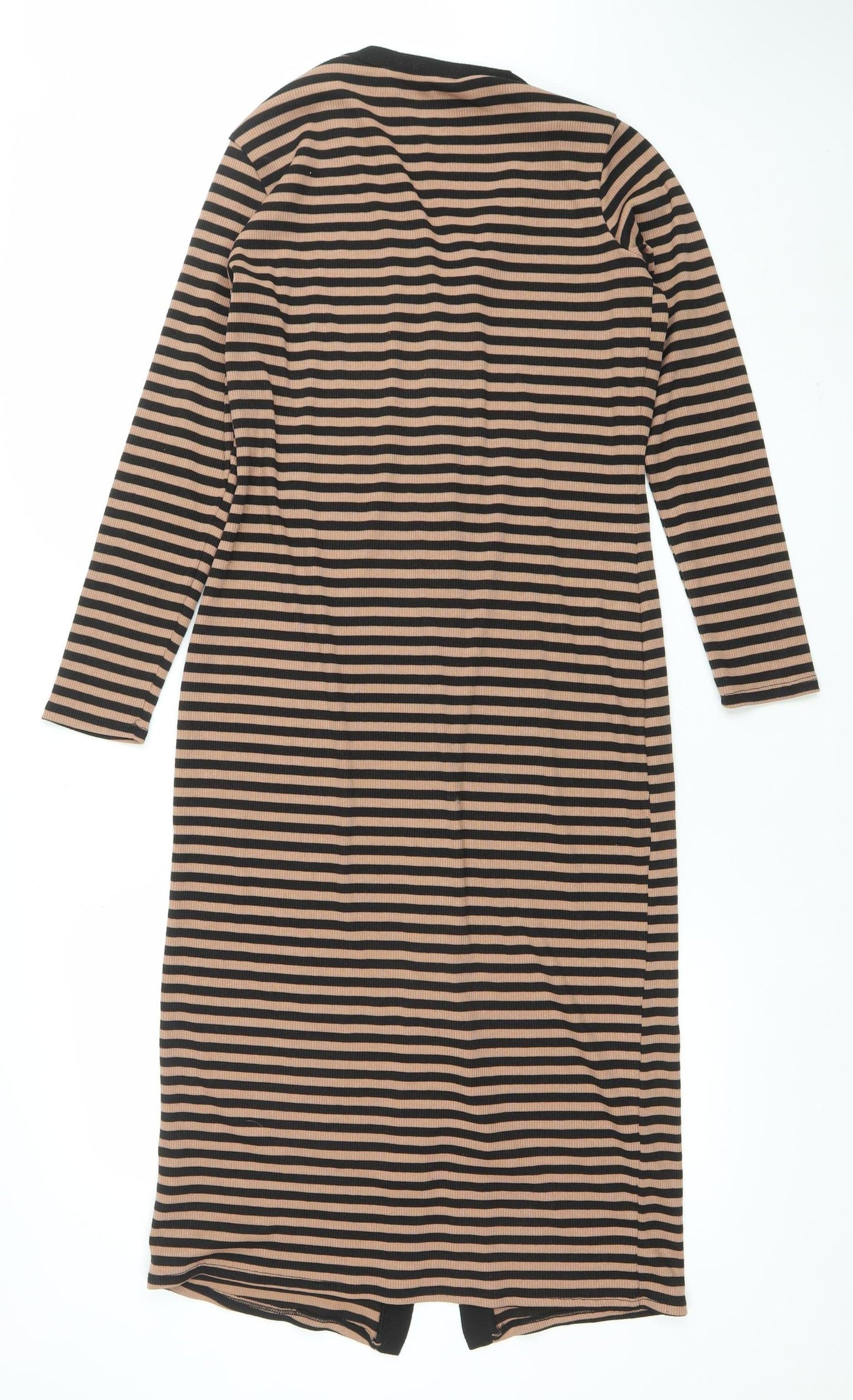 Dunnes Women Beige Black Stripe Midi Shirt Dress Size 12