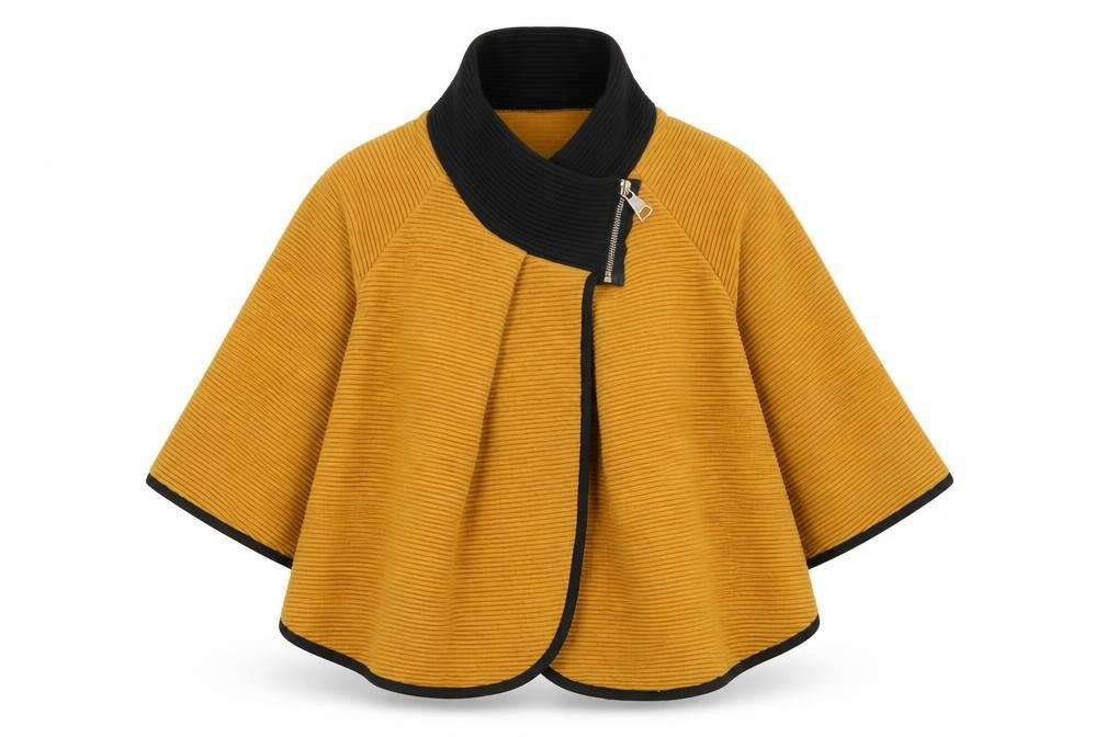 Quiz Women Brown Short Cape Jacket S/M Knit Zip Collar