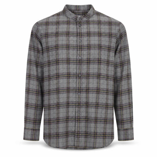 Paul Calvin Men's Grey Checked Long Sleeve Band Collar Shirt Size L