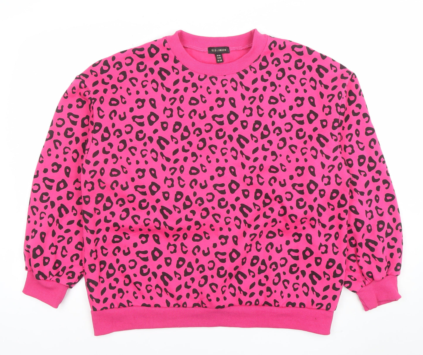 QED London Womens Pink Leopard Print Pullover Sweatshirt M/L