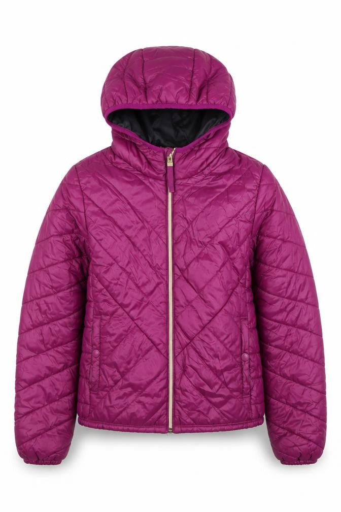 Bershka Girls Purple Hooded Quilted Puffer Jacket - Size 8 Years
