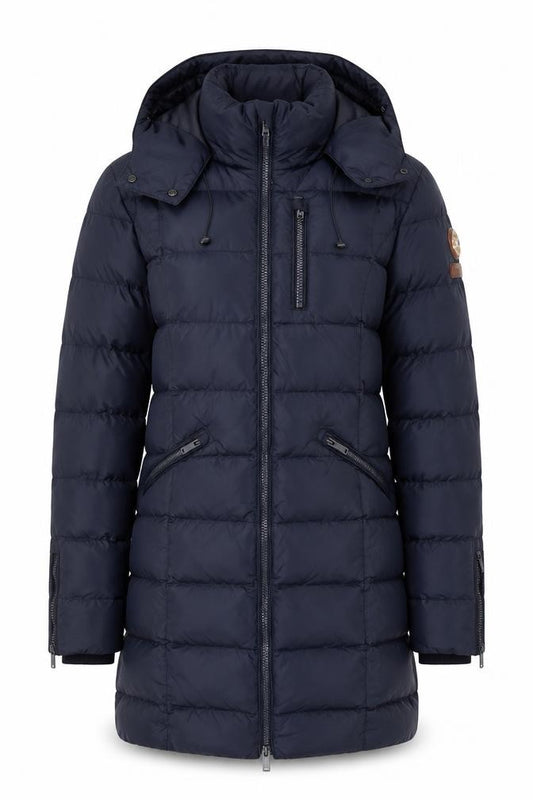 Superdry Women Blue Long Puffer Jacket Size 8 Hooded Down Coat