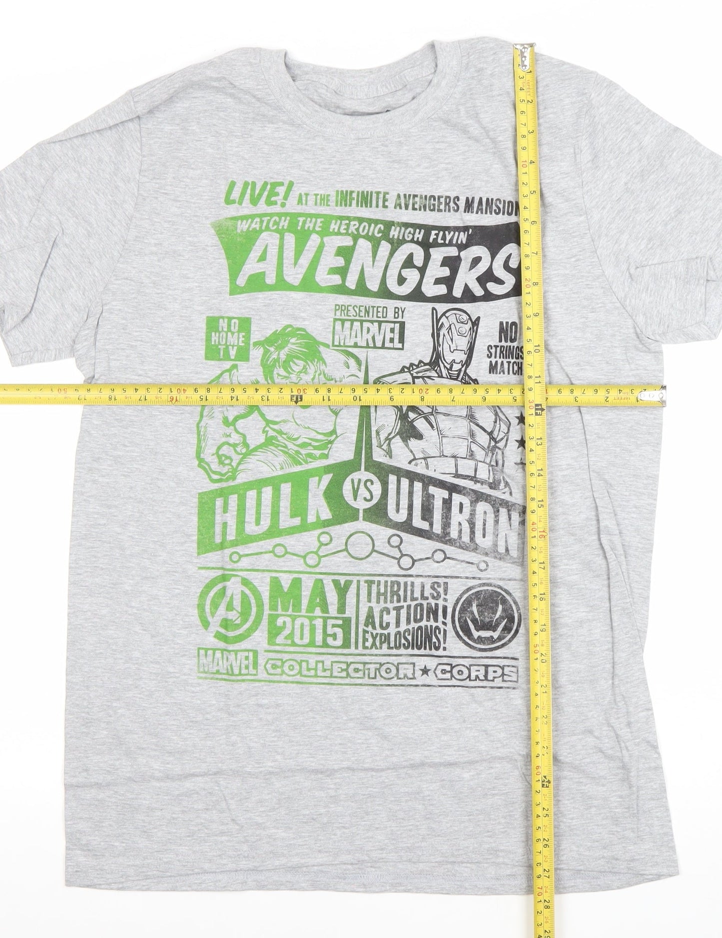 Marvel Men’s Grey Hulk vs Ultron Avengers Graphic T-Shirt Medium