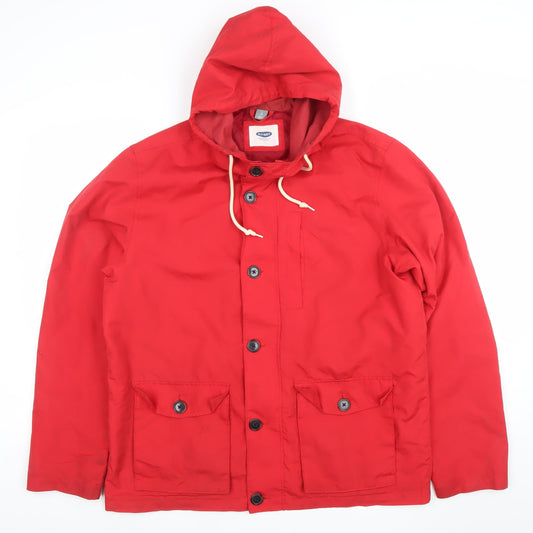 Old Navy Womens Red Hooded Parka Jacket Size L Cotton Blend Casual