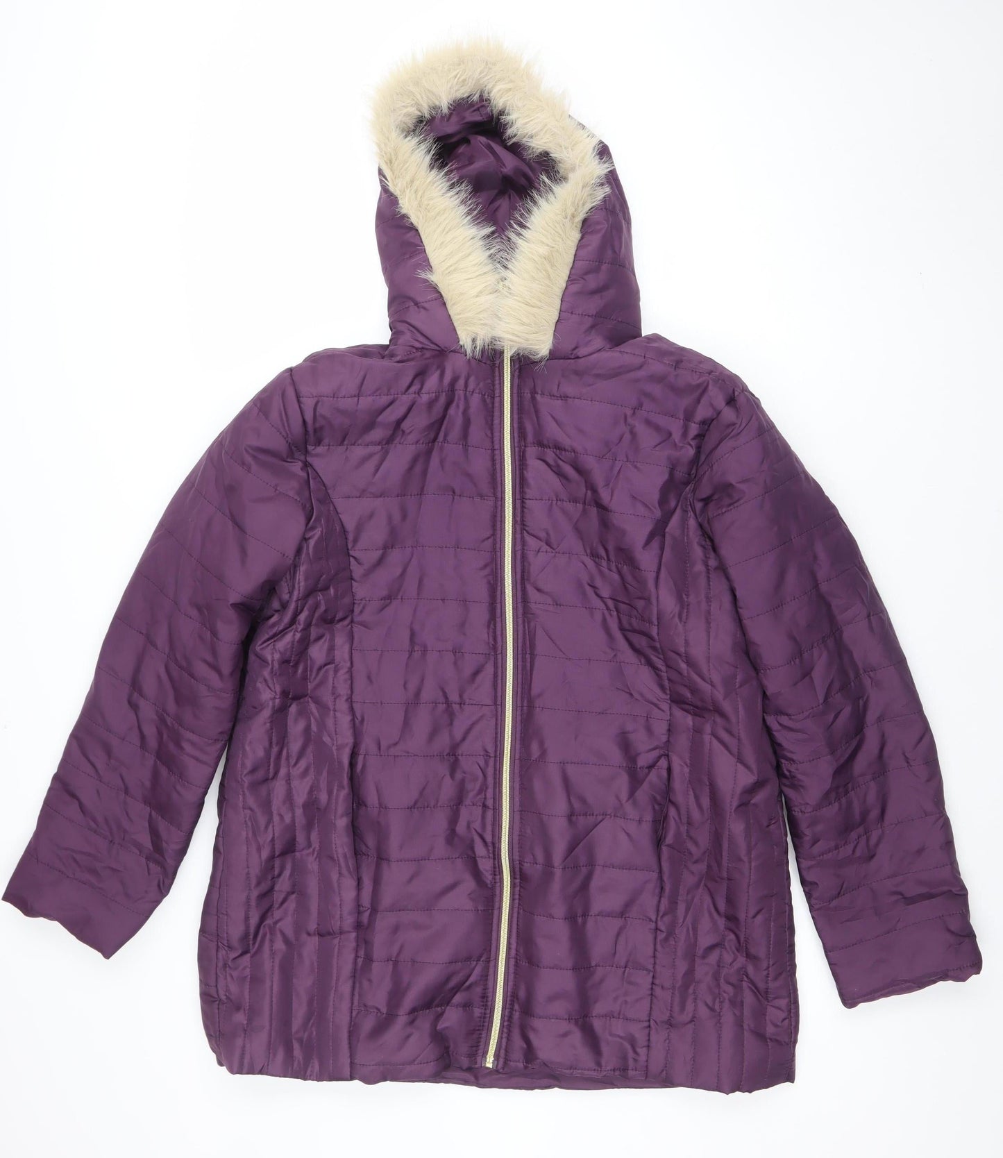Nathalie Andersen Womens Purple Mid-Length Hooded Puffer Jacket M