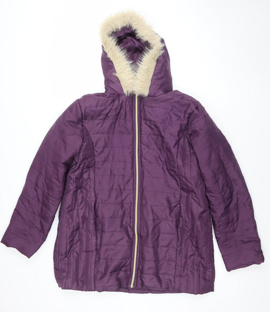 Nathalie Andersen Womens Purple Mid-Length Hooded Puffer Jacket M