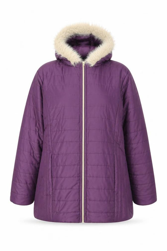 Nathalie Andersen Womens Purple Mid-Length Hooded Puffer Jacket M