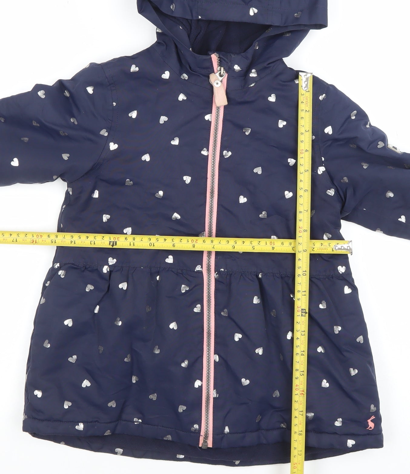 Joules Girls Blue Heart Print Hooded Puffer Coat 6 Years