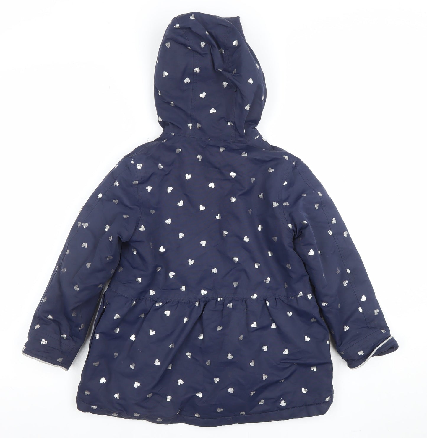 Joules Girls Blue Heart Print Hooded Puffer Coat 6 Years