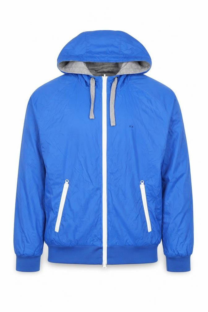 SUN68 Men's Blue Hooded Windbreaker Jacket XL