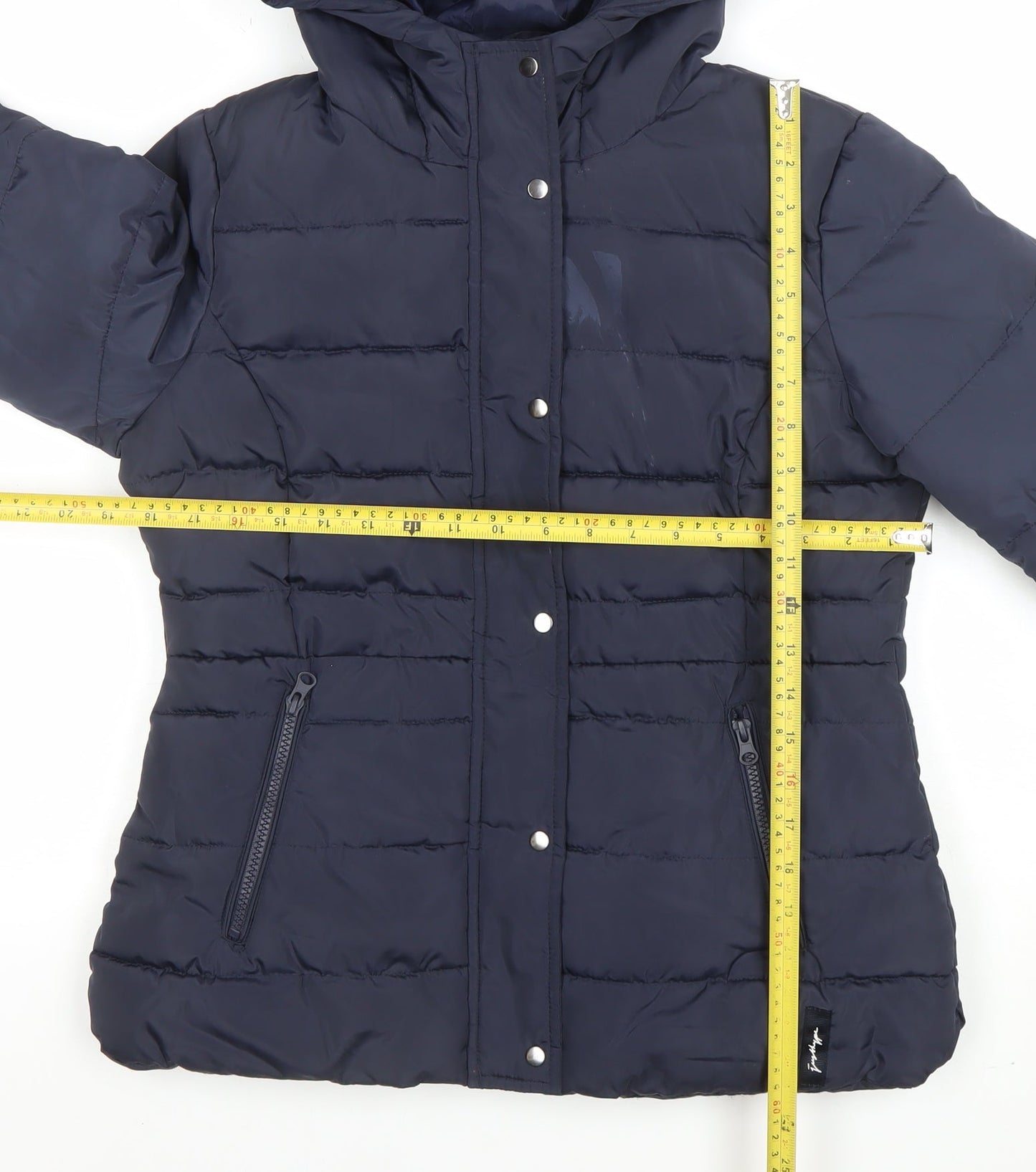 Lipsy Women Blue Size 6 Hooded Puffer Jacket with Zip Pockets