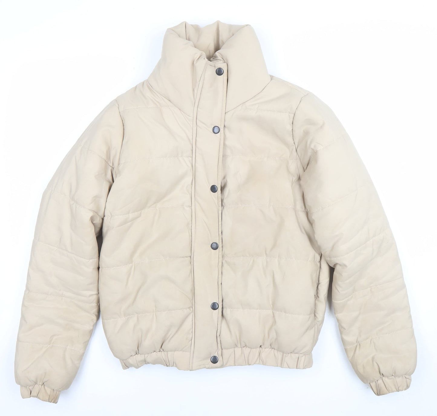 Boohoo Women's Beige Puffer Jacket Size 8 Quilted Winter Coat