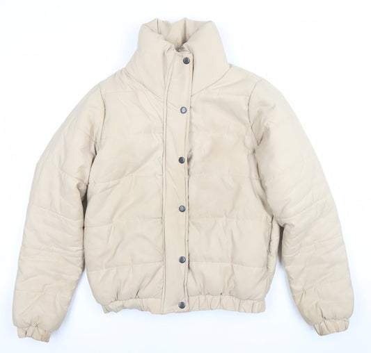 Boohoo Women's Beige Puffer Jacket Size 8 Quilted Winter Coat