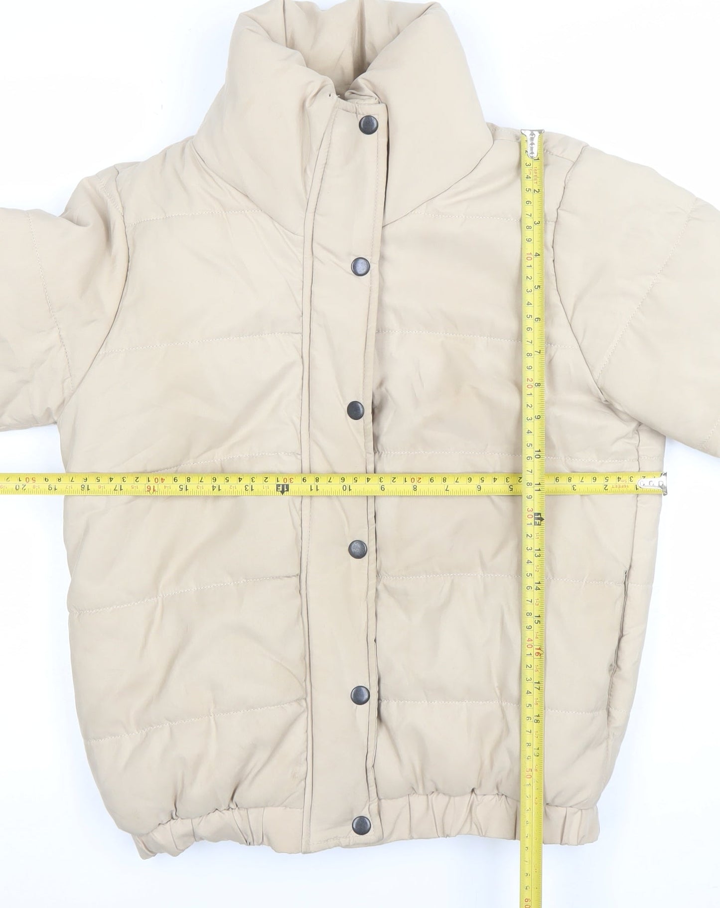 Boohoo Women's Beige Puffer Jacket Size 8 Quilted Winter Coat