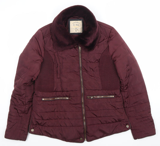 Ci Sono Womens Red XL Puffer Jacket Faux Fur Collar Winter Coat