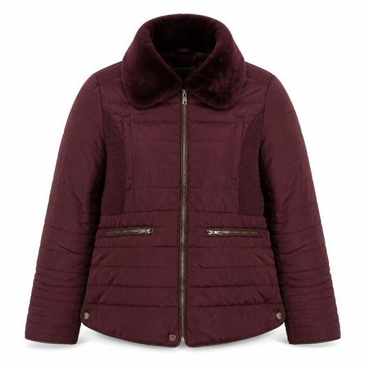 Ci Sono Womens Red XL Puffer Jacket Faux Fur Collar Winter Coat