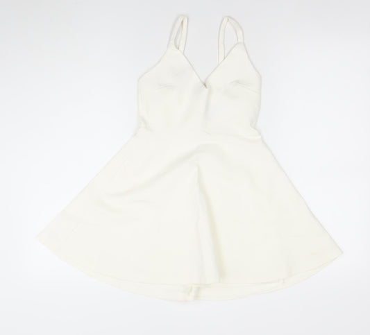 Eclat Womens White Sleeveless A-Line Mini Dress XS