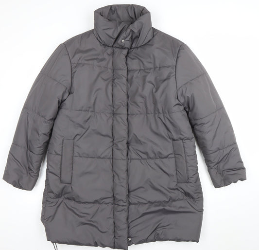 New Look Women’s Grey Long Puffer Coat Size 10 Winter Jacket