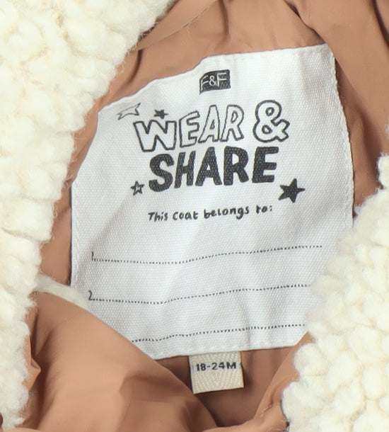 F&F Unisex Baby Beige Quilted Padded Jacket 18-24 Months