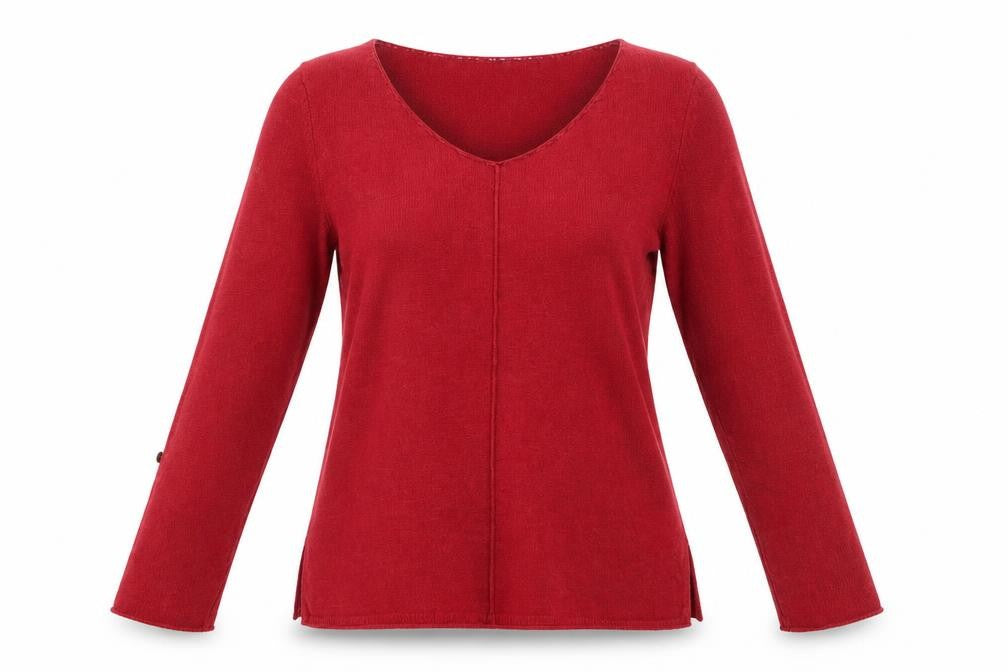 Laura Ashley Women's Red V-Neck Pullover Jumper Size 10 Cotton Blend